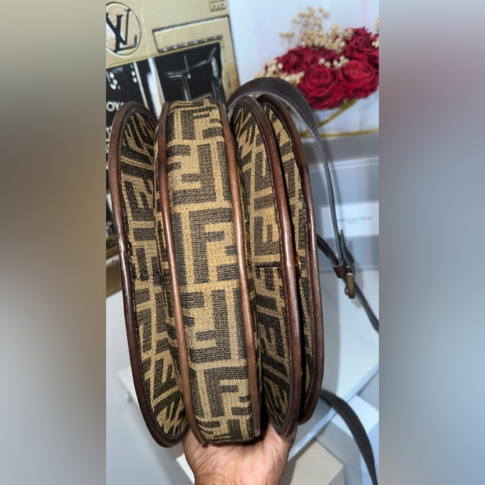Vintage Fendi Zucchino FF Canvas Saddle Shoulder Bag Brown - Picture 10 of 13
